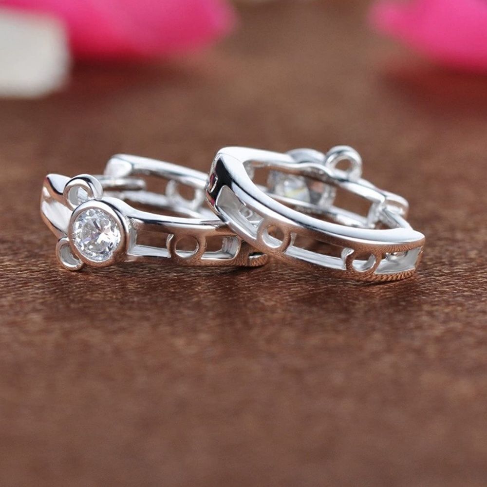 925 Sterling Silver and Diamond Cubic Zirconia Mickey Mouse Hoop Huggie Earrings - Picture 3 of 5